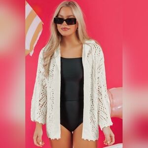 Women's POL Open Knit Hooded Cardigan